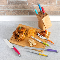 8 Piece Laguiole Kitchen Knife Set With Wood Block, Rainbow Colors