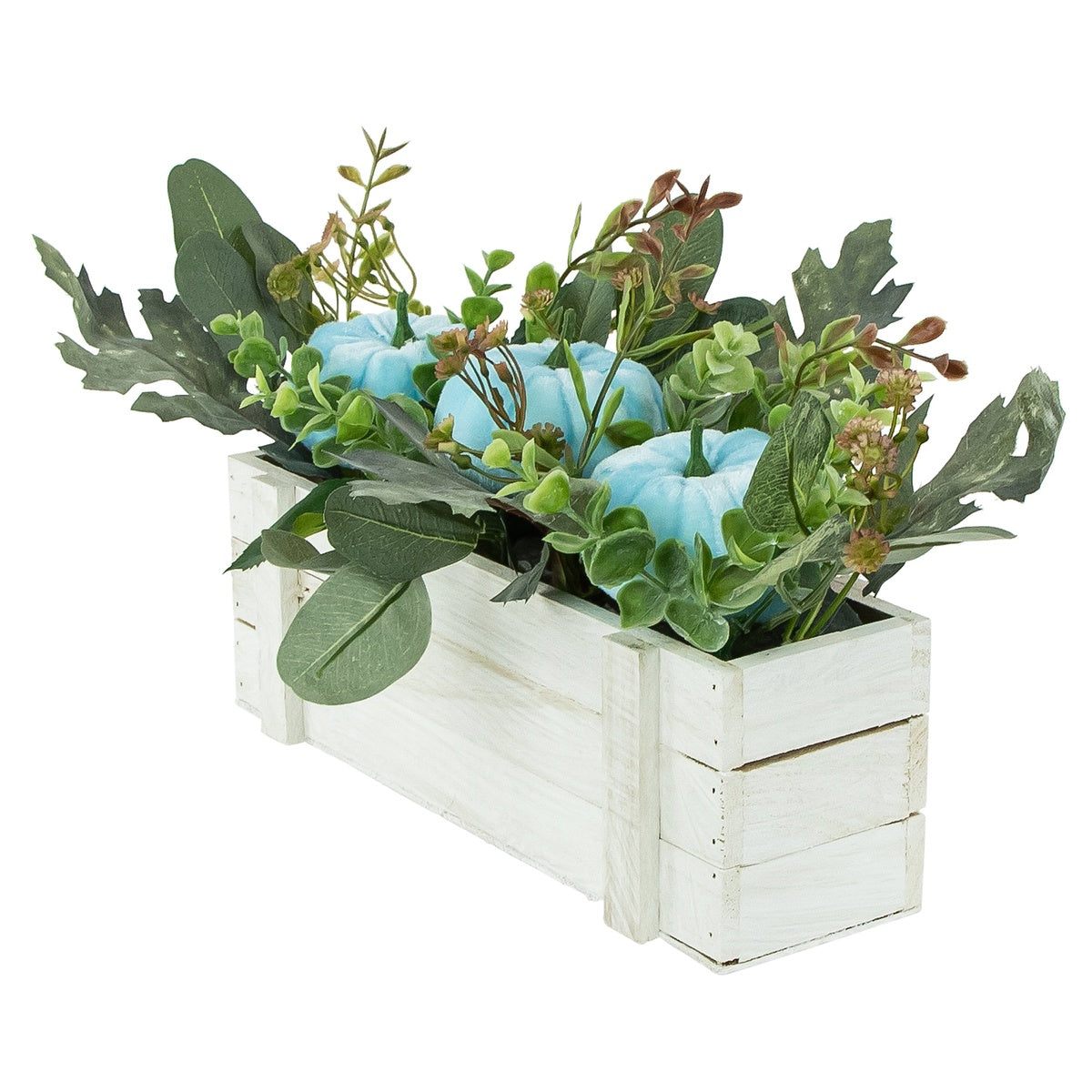  Northlight Fall Harvest Foliage and Pumpkins in Wooden Planter - 18