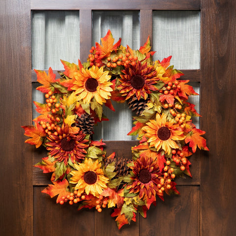 Sunflower and Pine Cone Artificial Thanksgiving Wreath - 24-Inch  Unlit