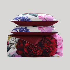 Magenta Floral 100% Cotton 5 Piece Reversible Comforter Set