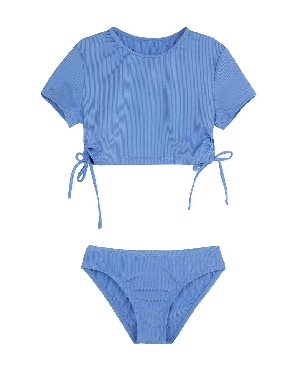  Gottex Kids Summer Rib Short Sleeve Side Tie Swim Set - Blue - Bonton