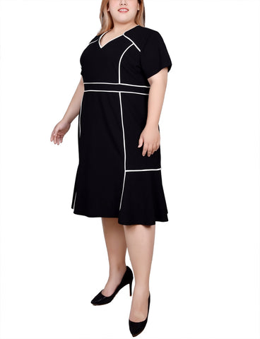 Plus Size Short Sleeve Piped Detail Dress