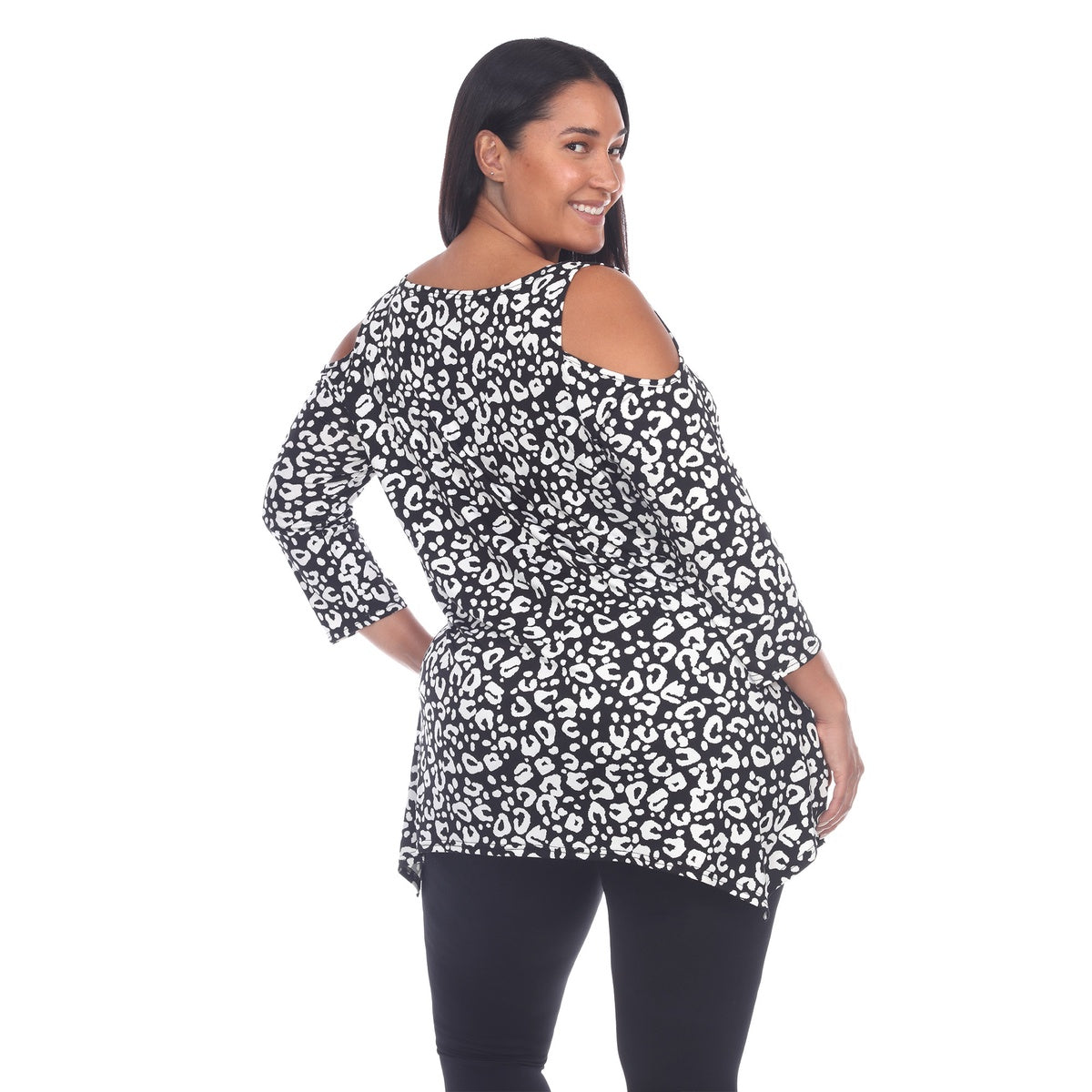  White Mark Plus Size Leopard Cold Shoulder Tunic - 1X - Bonton