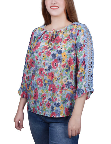 3/4 Sleeve Crochet Detail Blouse