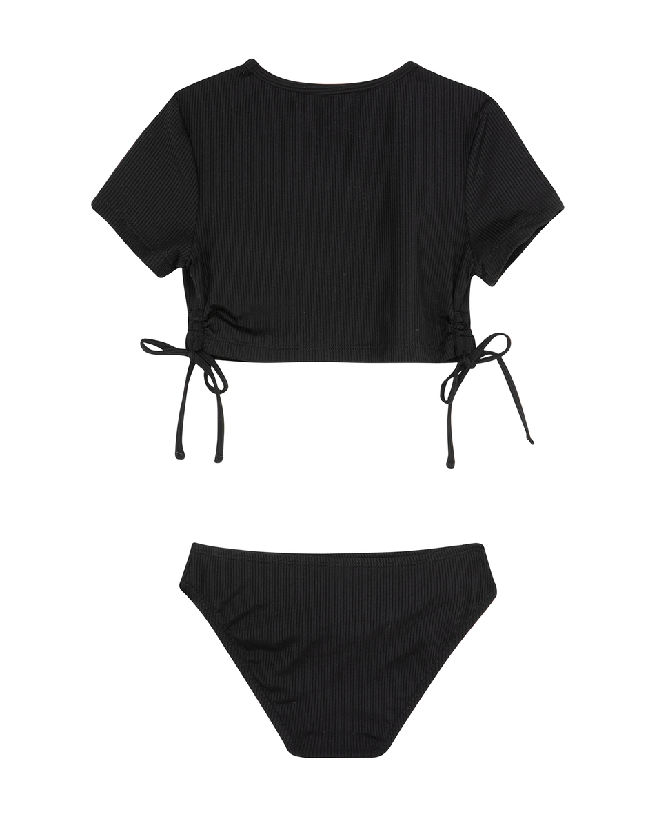  Gottex Kids Summer Rib Short Sleeve Side Tie Swim Set - Black - Bonton