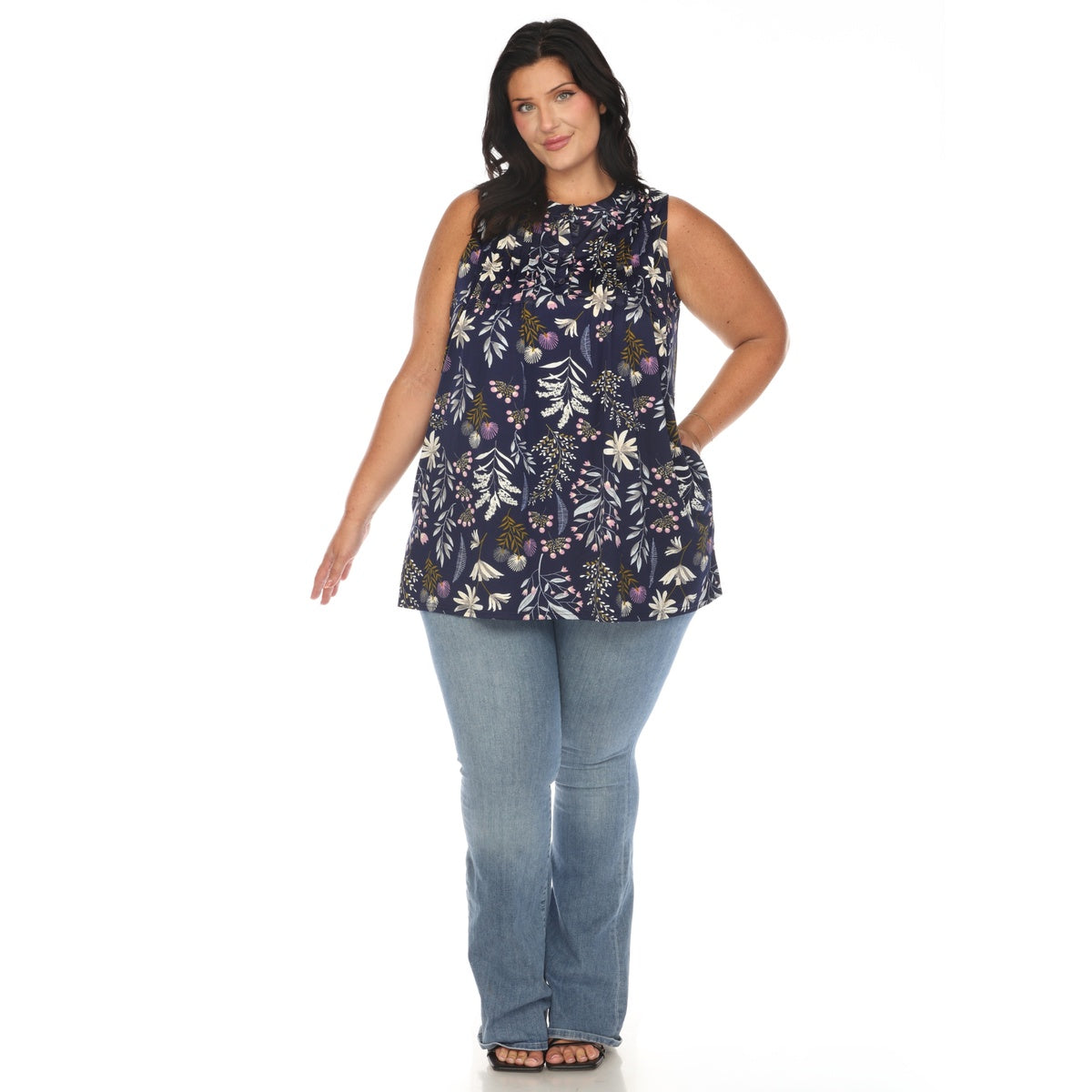  White Mark Plus Size Floral Sleeveless Tunic Top - 1X - Bonton