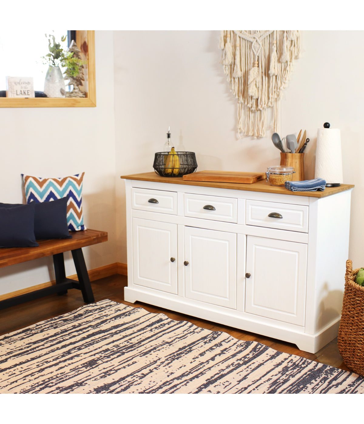  Sunnydaze Decor Solid Pine Sideboard with 3 Drawers & 3 Doors - White - Bonton