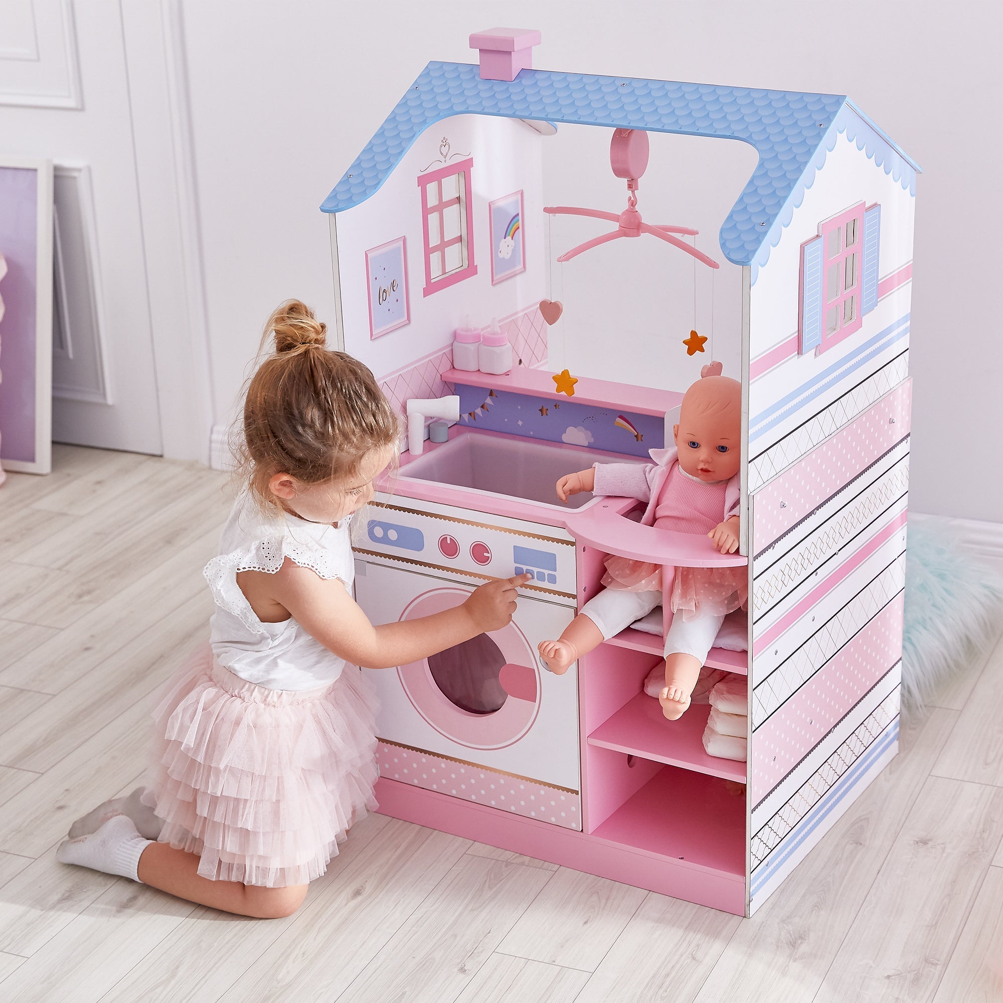  Teamson Kids Olivia's Little World Kids Toy Baby Doll Changing Station Dollhouse with Storage - White/Pink - Bonton