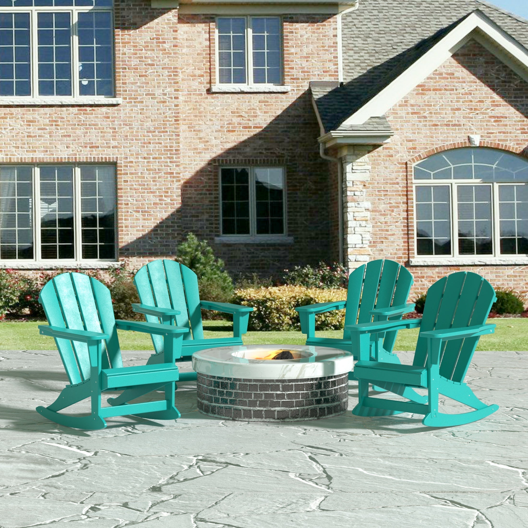  Westin Furniture Outdoor Rocking Poly Adirondack Chair, Set of 4 - Sand - Bonton