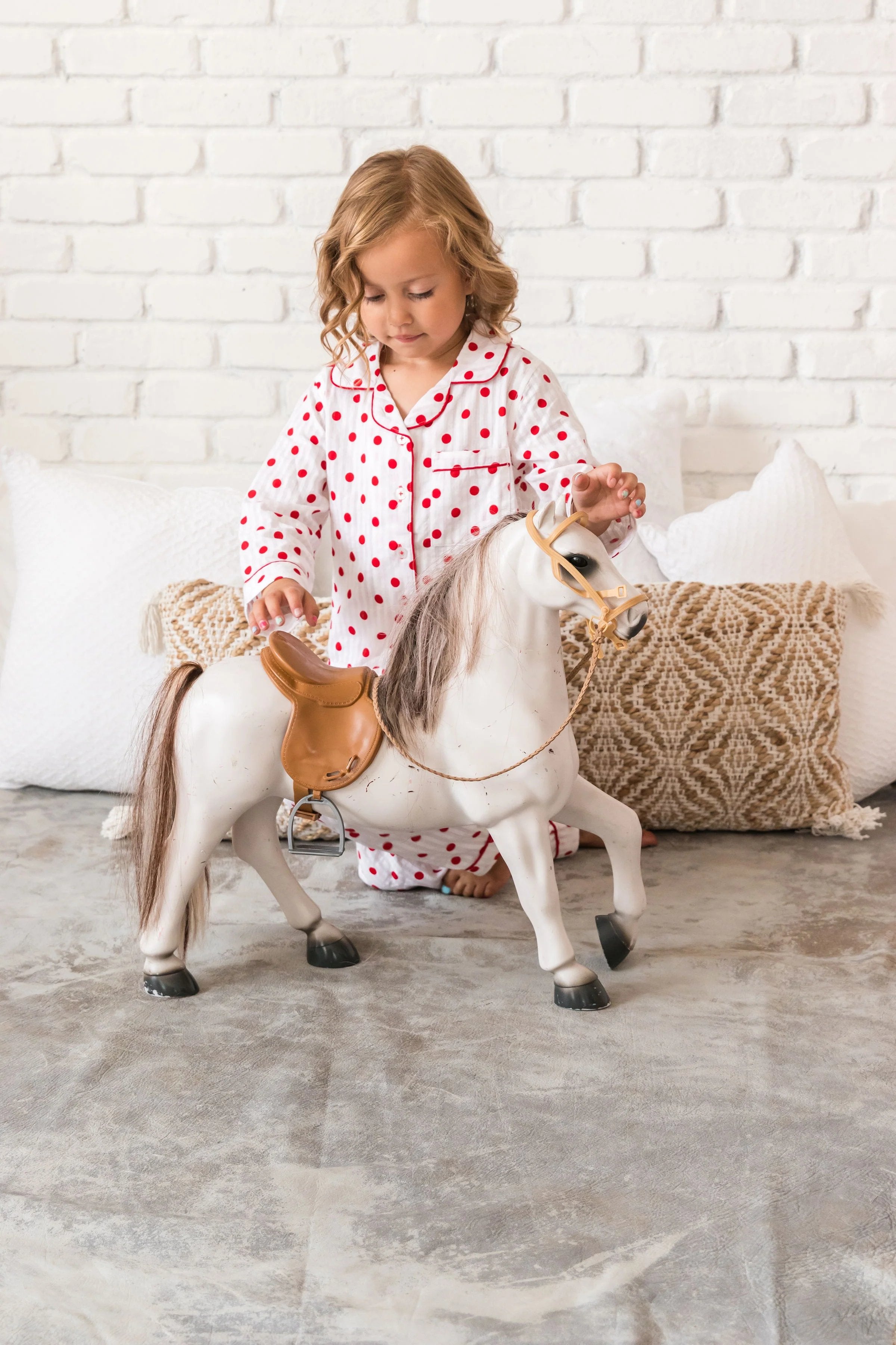  Alto Modas Kidâ€™s Seersucker Dots Long Sleeve Shirt & Pant Lounge Set - Seersucker Dots - Bonton