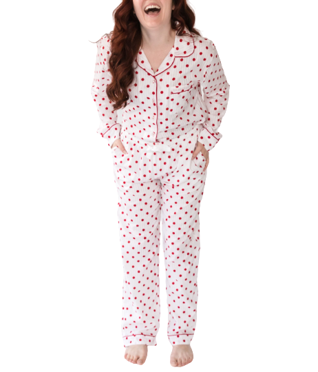  Alto Modas Myra Seersucker Dots Women's Long Sleeve Shirt & Pajama Set - Dots Print - Bonton