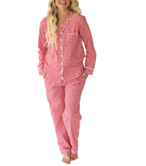 Myra Red Gingham Women's Long Sleeve Shirt & Pajama Set