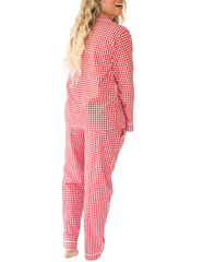 Myra Red Gingham Women's Long Sleeve Shirt & Pajama Set