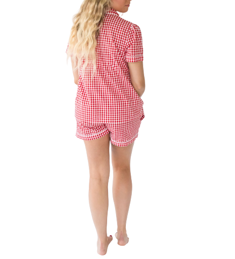  Alto Modas Lilly Red Gingham Women's Short Sleeve Shirt & Shorts Set - Gingham - Bonton