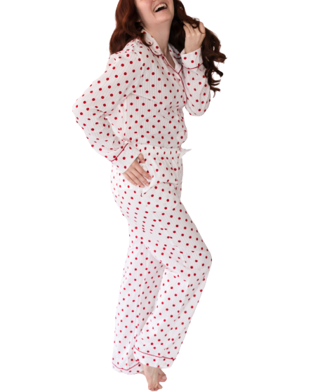  Alto Modas Myra Seersucker Dots Women's Long Sleeve Shirt & Pajama Set - Dots Print - Bonton