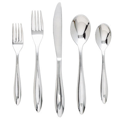  Ginkgo Charlie Stainless Steel Flatware 42 Piece Set - Mirror Stainless Steel/Satin Accent - Bonton