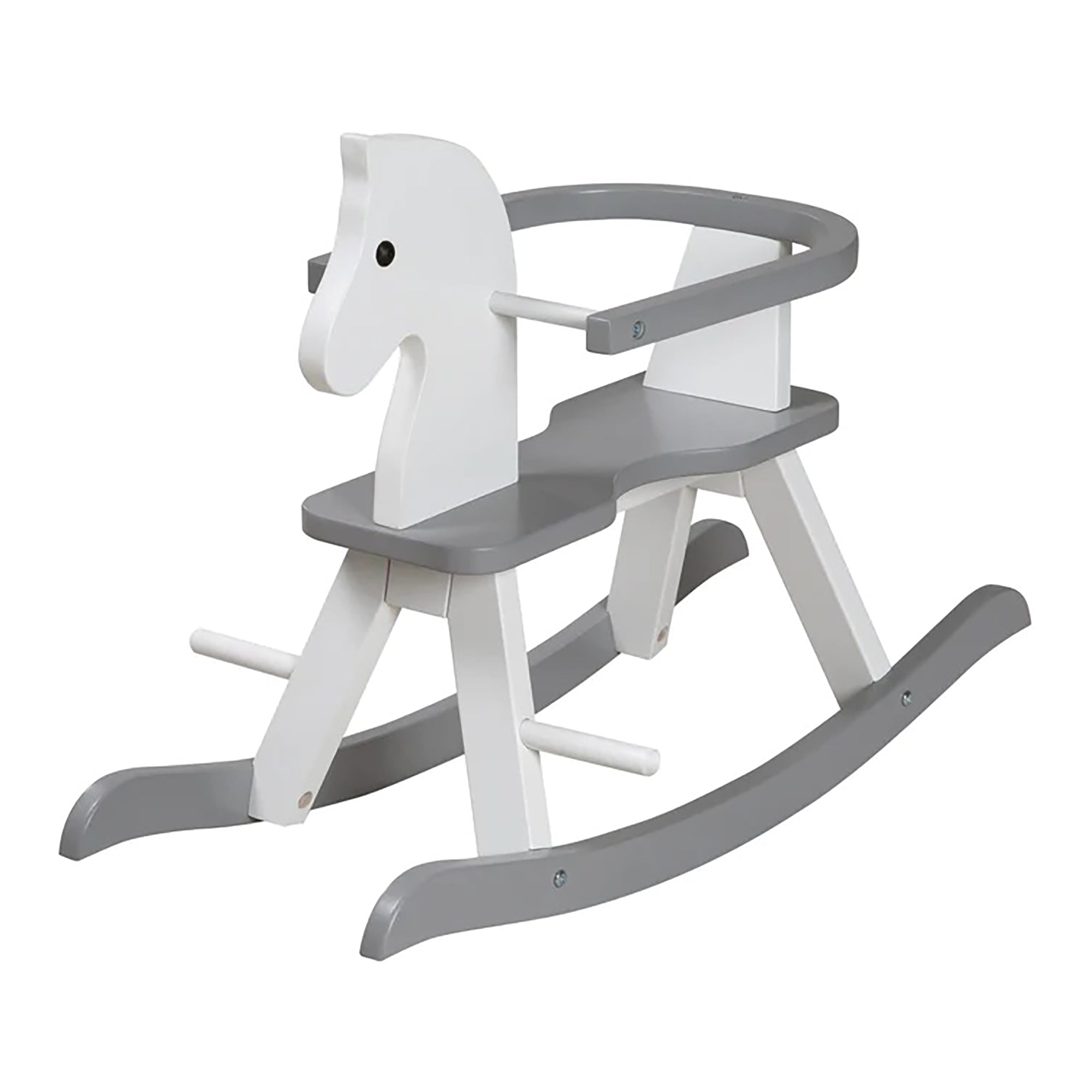  Roba-Kids Wooden Ride-on Rocking Horse in White/Gray, 55 Lb Capacity - Multi - Bonton