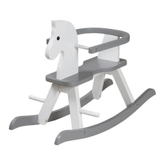 Wooden Ride-on Rocking Horse in White/Gray, 55 Lb Capacity