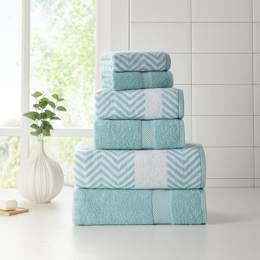  Kathy Ireland Home Kathy Ireland 6 Piece Chevron Jacquard Towel Set With Lets Dry - Charcoal - Bonton
