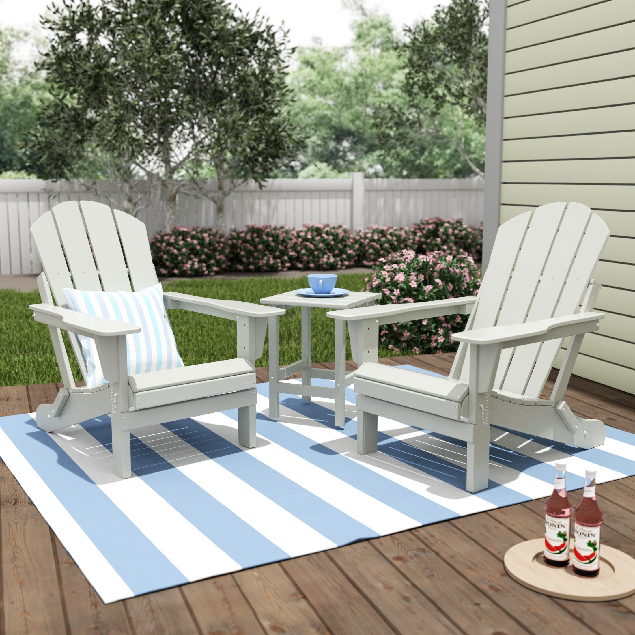  Westin Furniture 3-Piece Outdoor Patio Adirondack Conversation Seating Set - Pacific Blue - Bonton