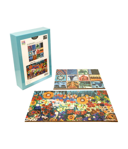 Wooden Jigsaw Puzzle Set - Elephant & Sprung: 406 Pcs Multi