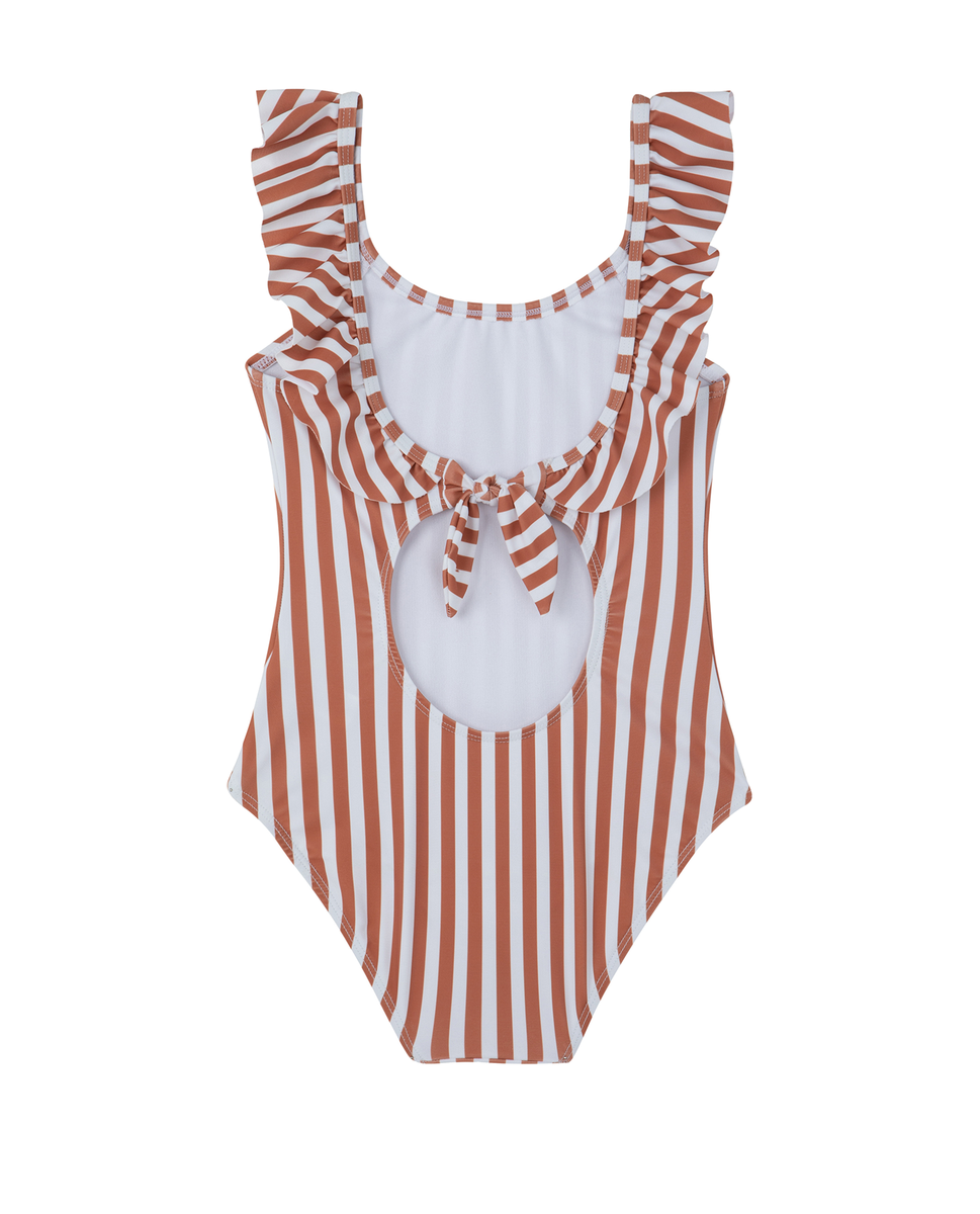  Gottex Kids Sweet Stripe Square Neck Ruffle One Piece - White-Terraco - Bonton
