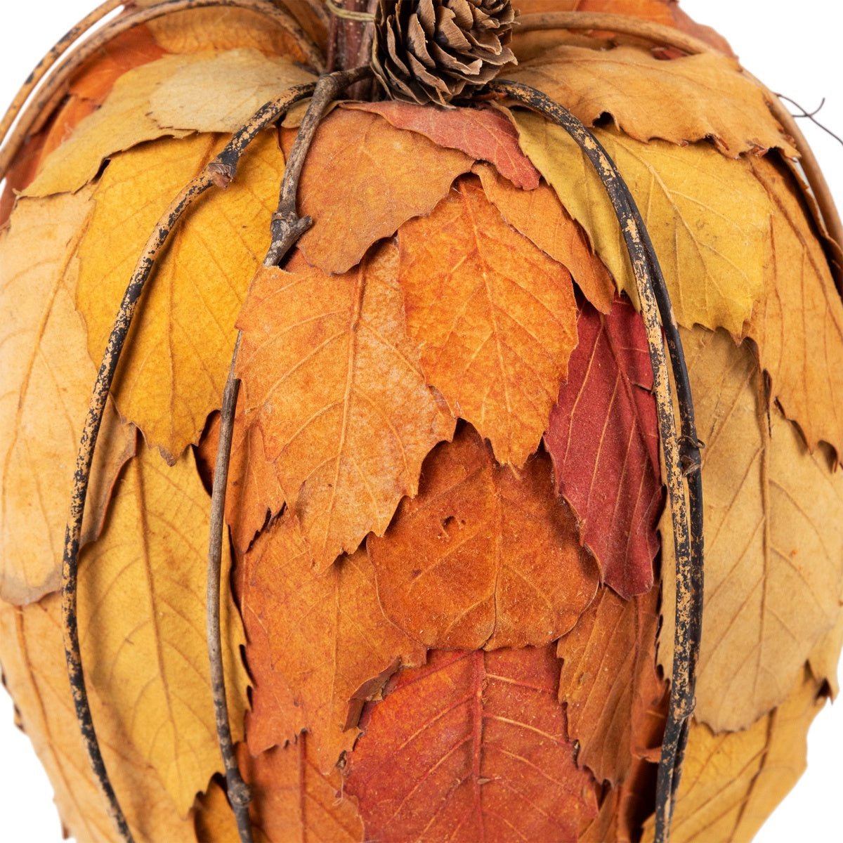  Northlight Fall Harvest Pumpkin With Layered Leaves and Pinecones - 9.75