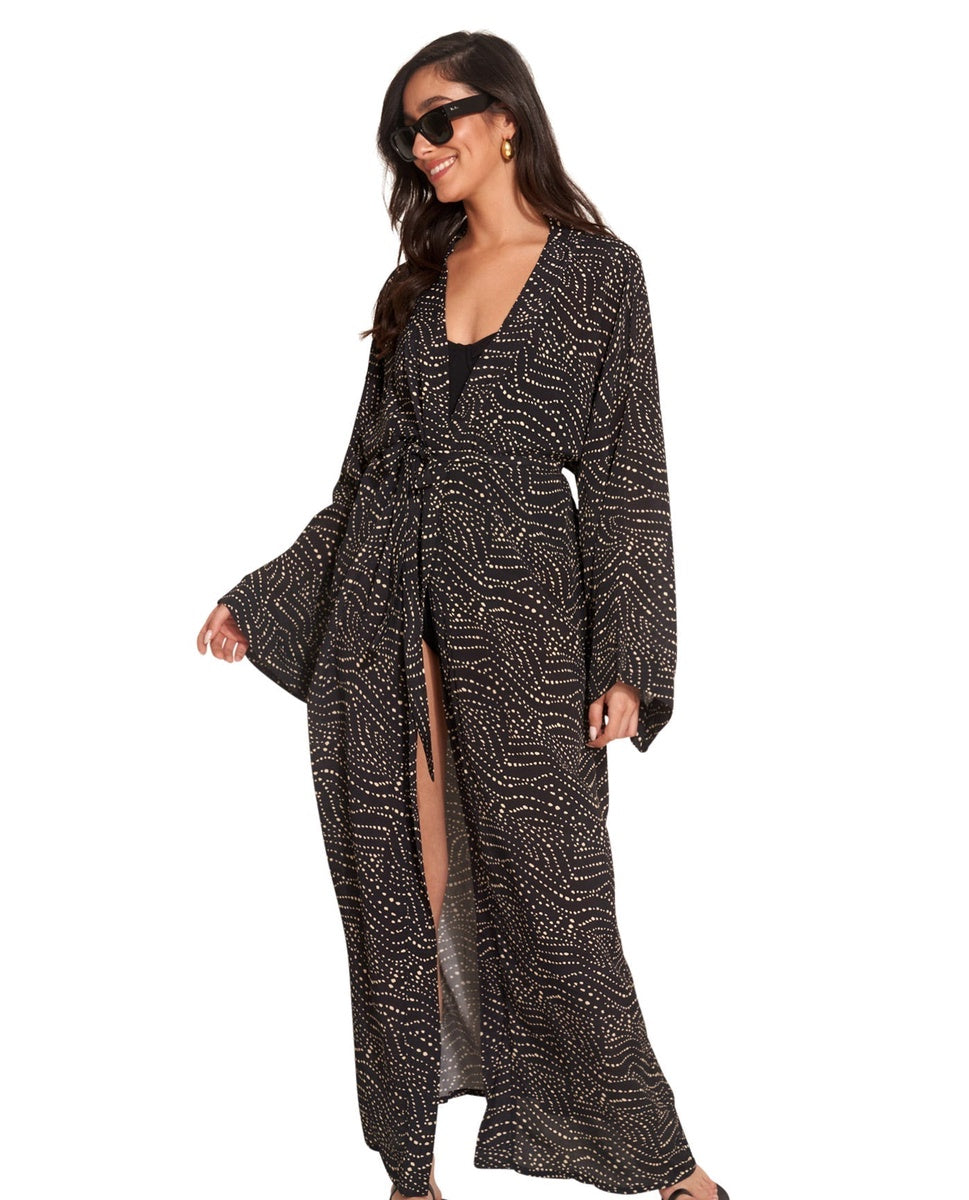  Gottex Beach Life Issey Maxi Cover Up Kimono - GOTTEX BEACH LIFE ISSEY BLACK - Bonton