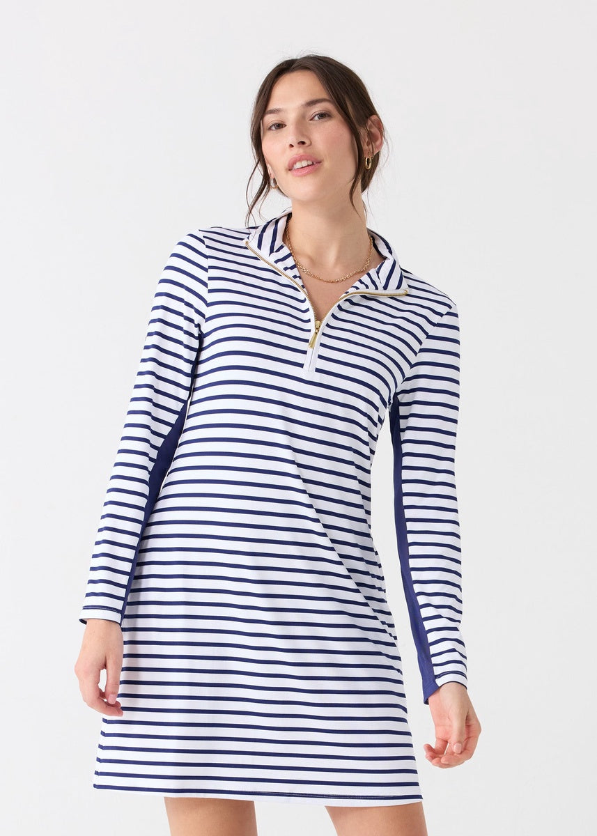  Cabana Life Navy Stripe 1/4 Zip Sport Dress - XS - Bonton