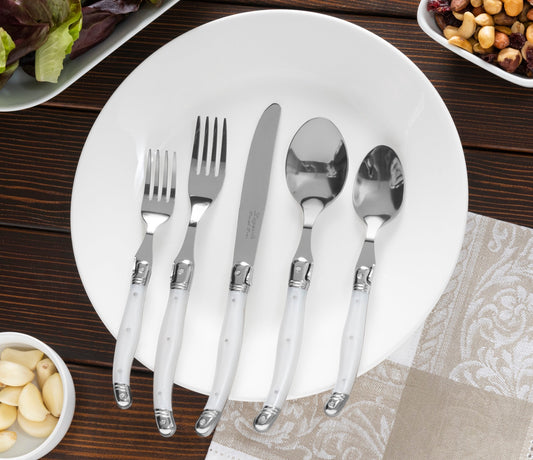 Laguiole 20 Piece Stainless Steel Flatware Set, Service for 4, Pearl White