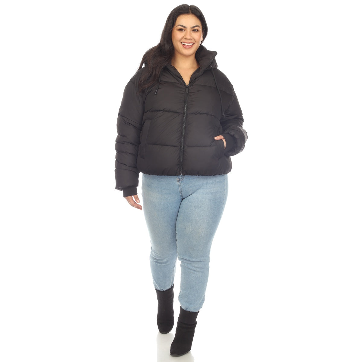  White Mark Plus Size Full Front Zip Hooded Bomber Puffer Coat - 1X - Bonton