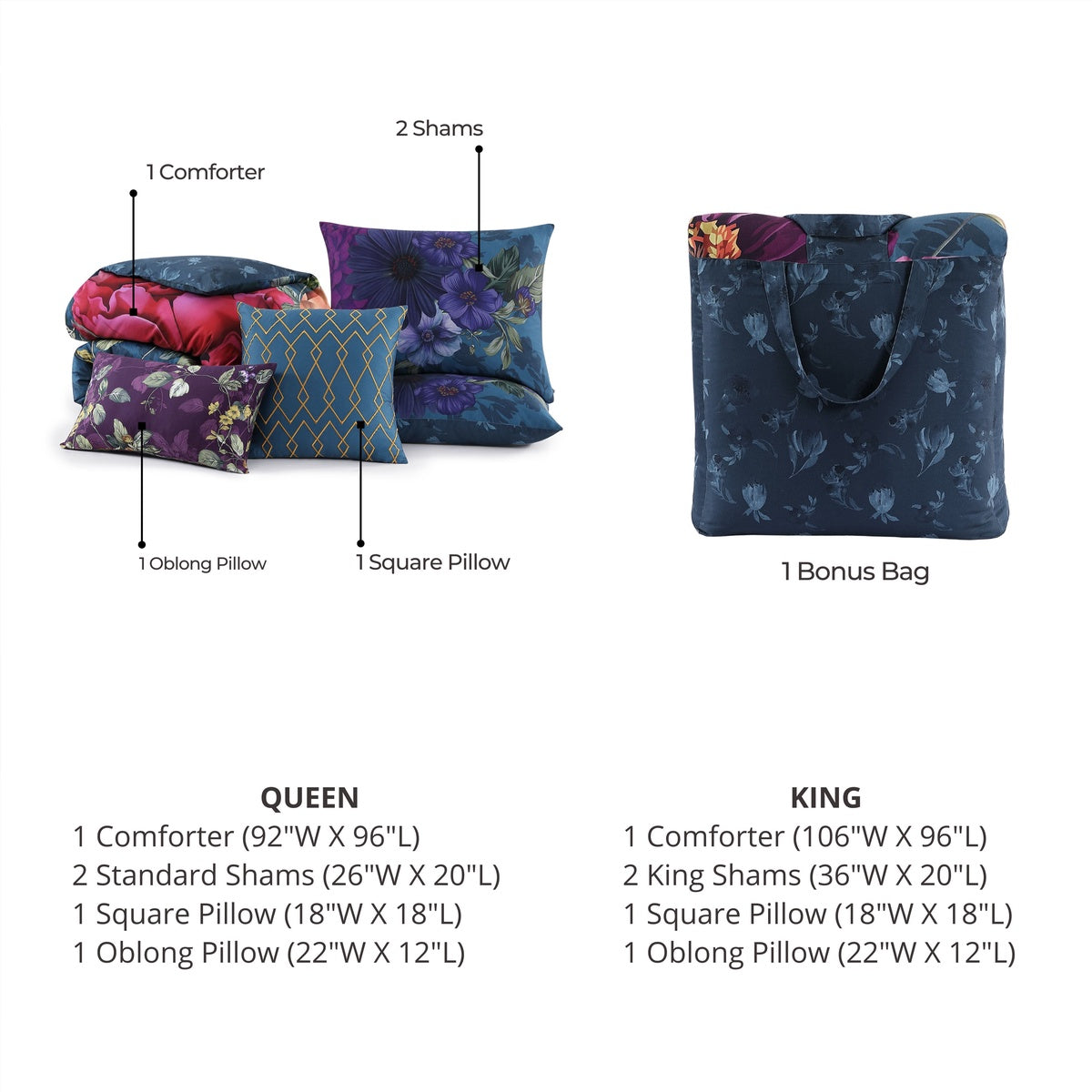  Bebejan® Bebejan Vibrant Flora 5 Piece Reversible Comforter Set - QUEEN - Bonton
