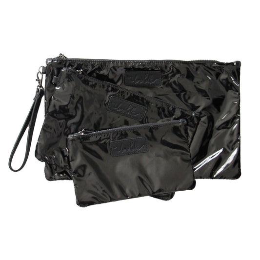 The Carly Trio Wristlet Glossy Black