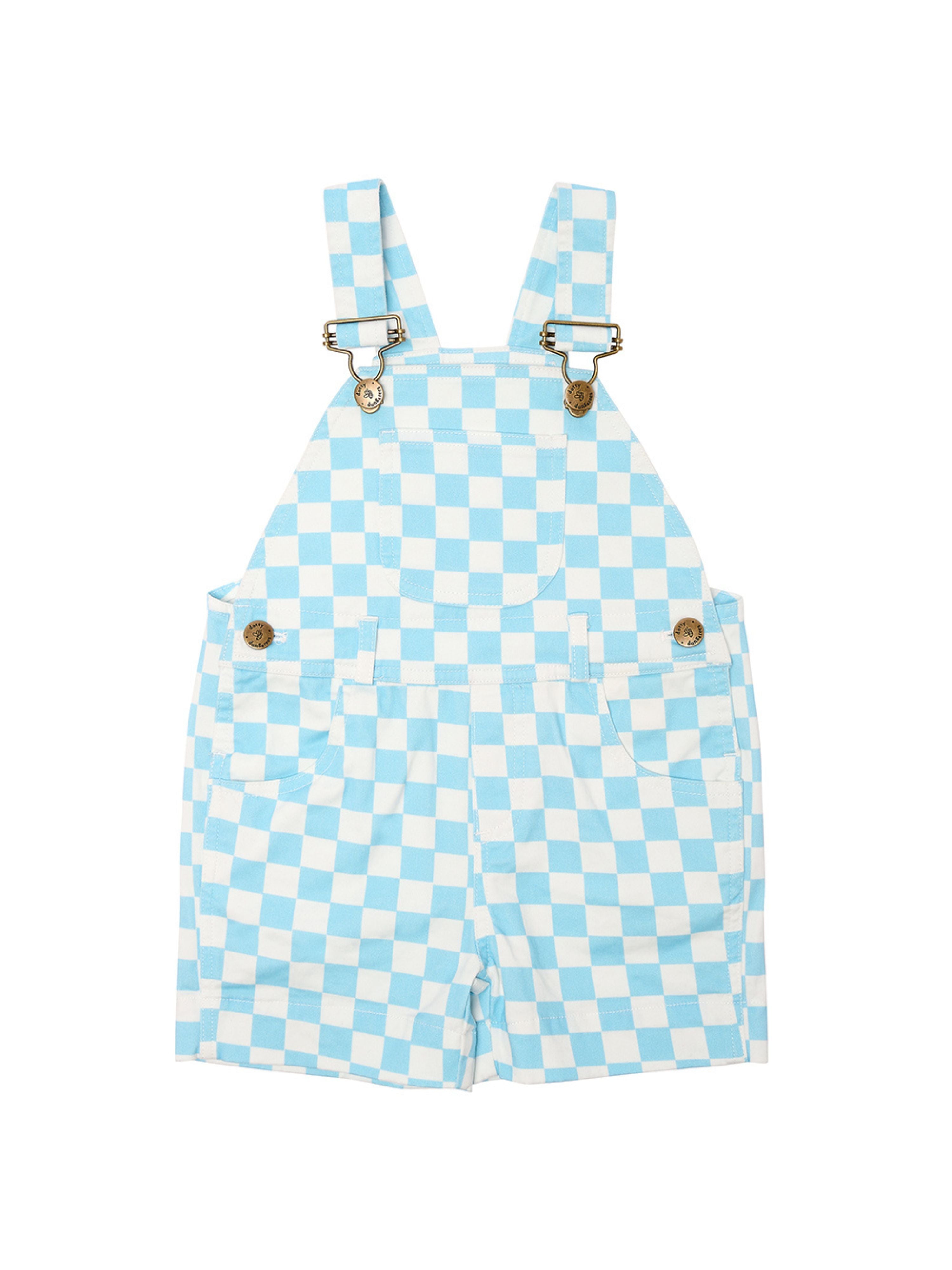  Dotty Dungarees Checkerboard Overall Shorts - Blue/White - Bonton