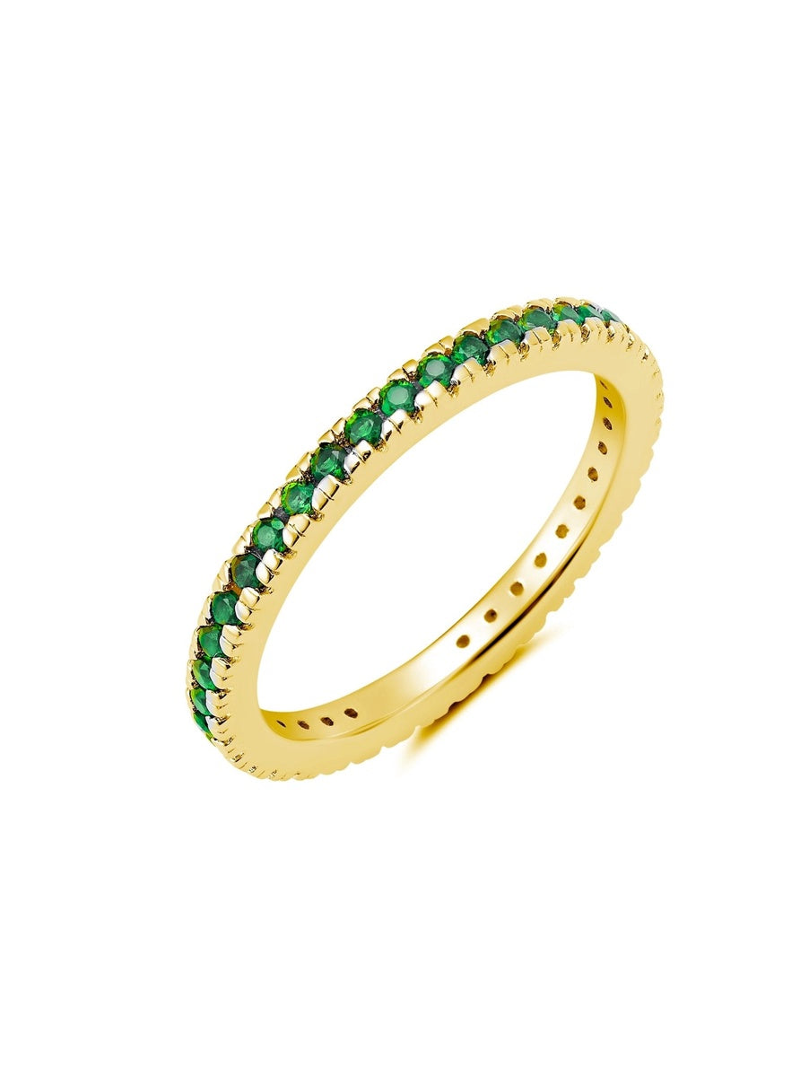  CRISLU Emerald Hand Set Step Cut Eternity Band Engagment Ring Finished in 18kt Yellow Gold - XX - Bonton