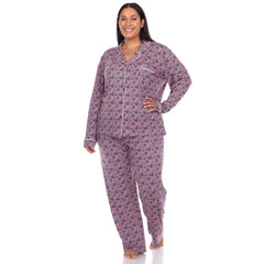 Plus Size Long Sleeve Heart Print Pajama Set