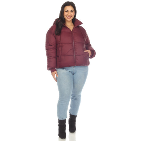 Plus Size Full Front Zip Hooded Bomber Puffer Coat