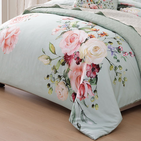 Bebejan Rose on Misty Green 8 Piece Reversible Comforter & Coverlet Set