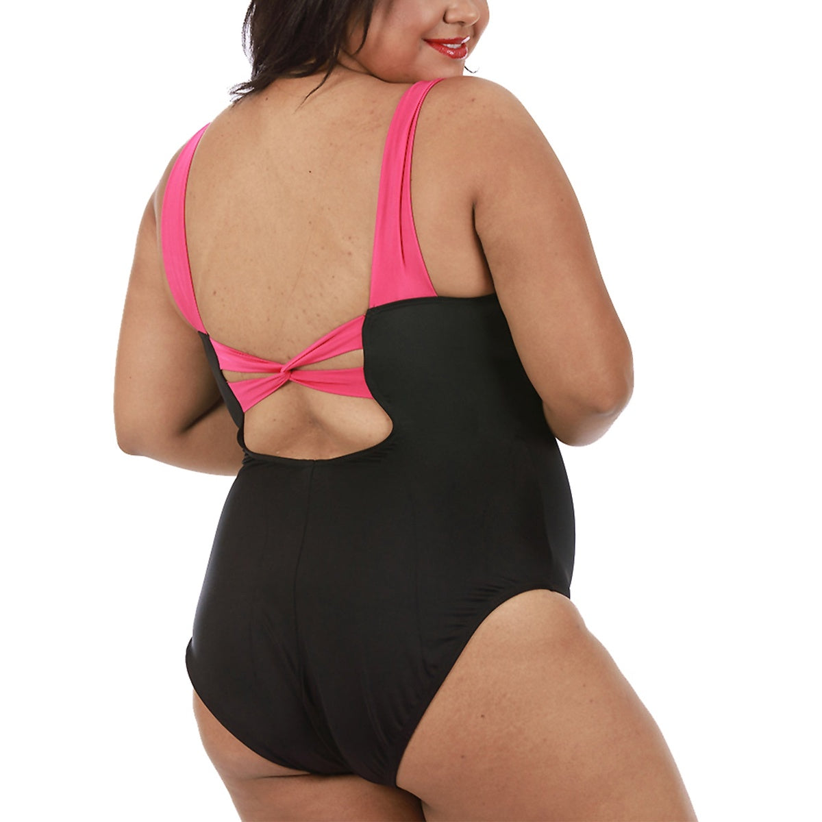  InstantFigure InstantFigure Plus Size Contrast Trim One Piece Swimsuit 13496PC - Black - Bonton
