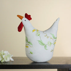 12" White  Soft Green  and Yellow Floral Rooster Chicken Spring Decoration