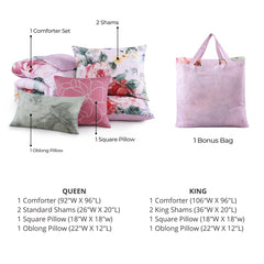 Cool Pink Roses 5 Piece Reversible Comforter Set