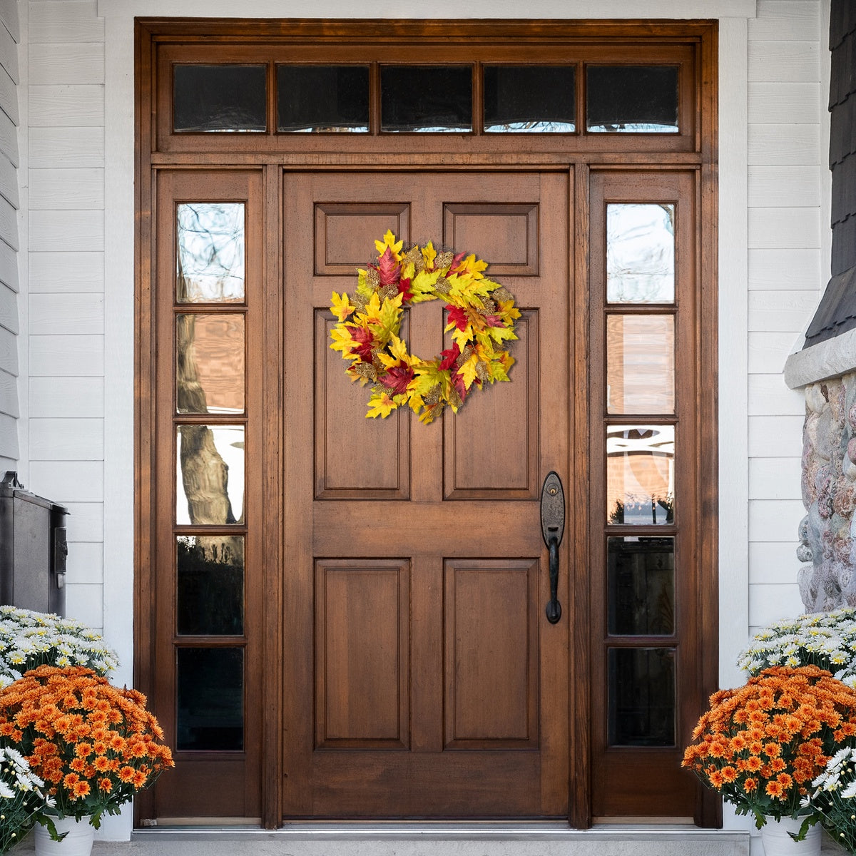  Northlight Maple Leaf Artificial Fall Harvest Wreath  22-Inch - Default Title - Bonton