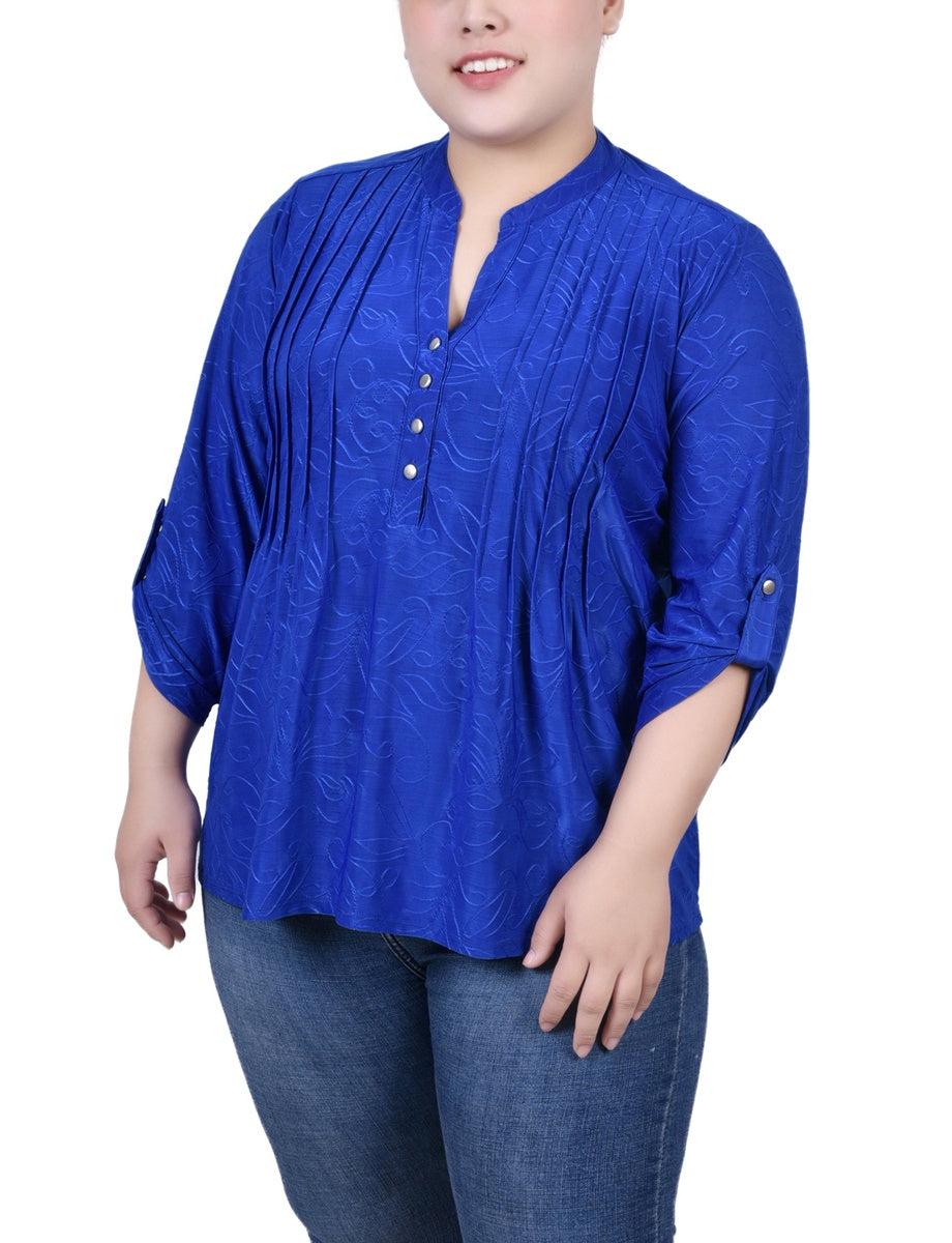  NY Collection Plus Size 3/4 Roll Tab Pullover Top - Inca Gold - Bonton