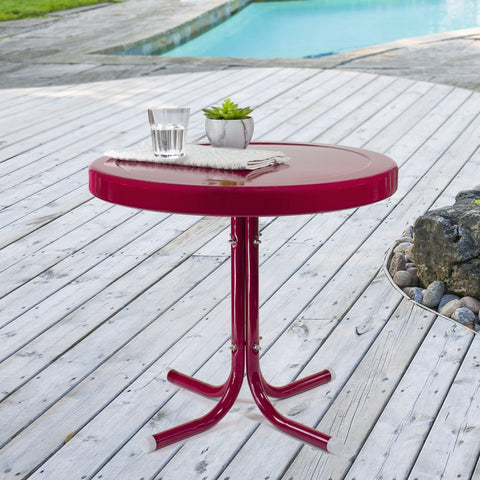 22" Outdoor Retro Tulip Steel Side Table  Pink