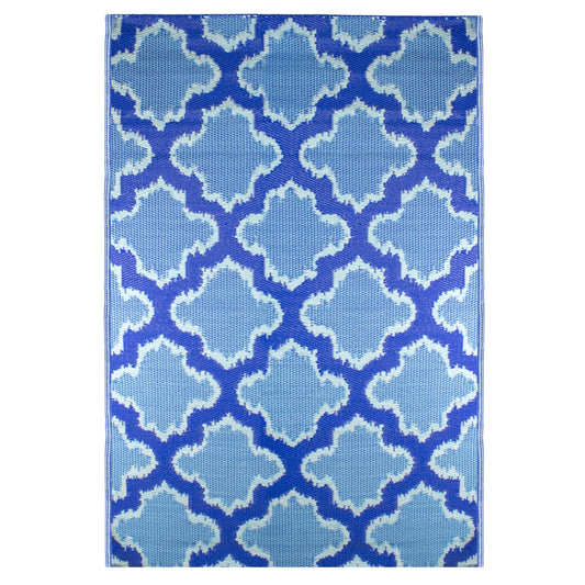 4' X 6' Blue Quatrefoil Rectangular Outdoor Area Rug