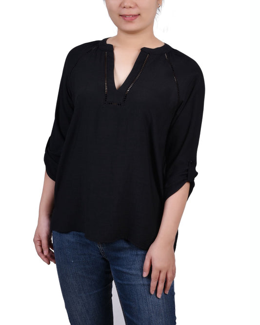 Raglan Sleeve Split Neck Blouse