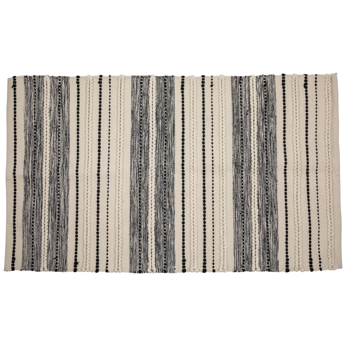  Northlight 3.5' X 2.25' Cream and Black Twisted Textured Handloom Woven Outdoor Throw Rug - Default Title - Bonton