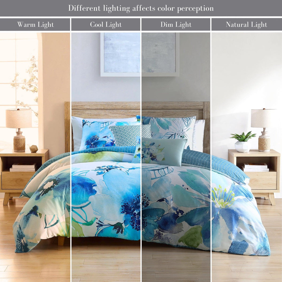  Bebejan Watercolor Blue 100% Cotton 5-Piece Reversible Comforter Set - QUEEN - Bonton