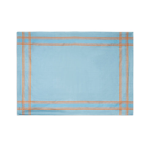 Boulevard 60" X 71" Linen Tablecloth – Denim and Terracotta