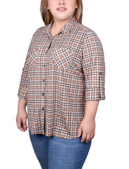 Plus Size Long Sleeve Button Front Tunic Top